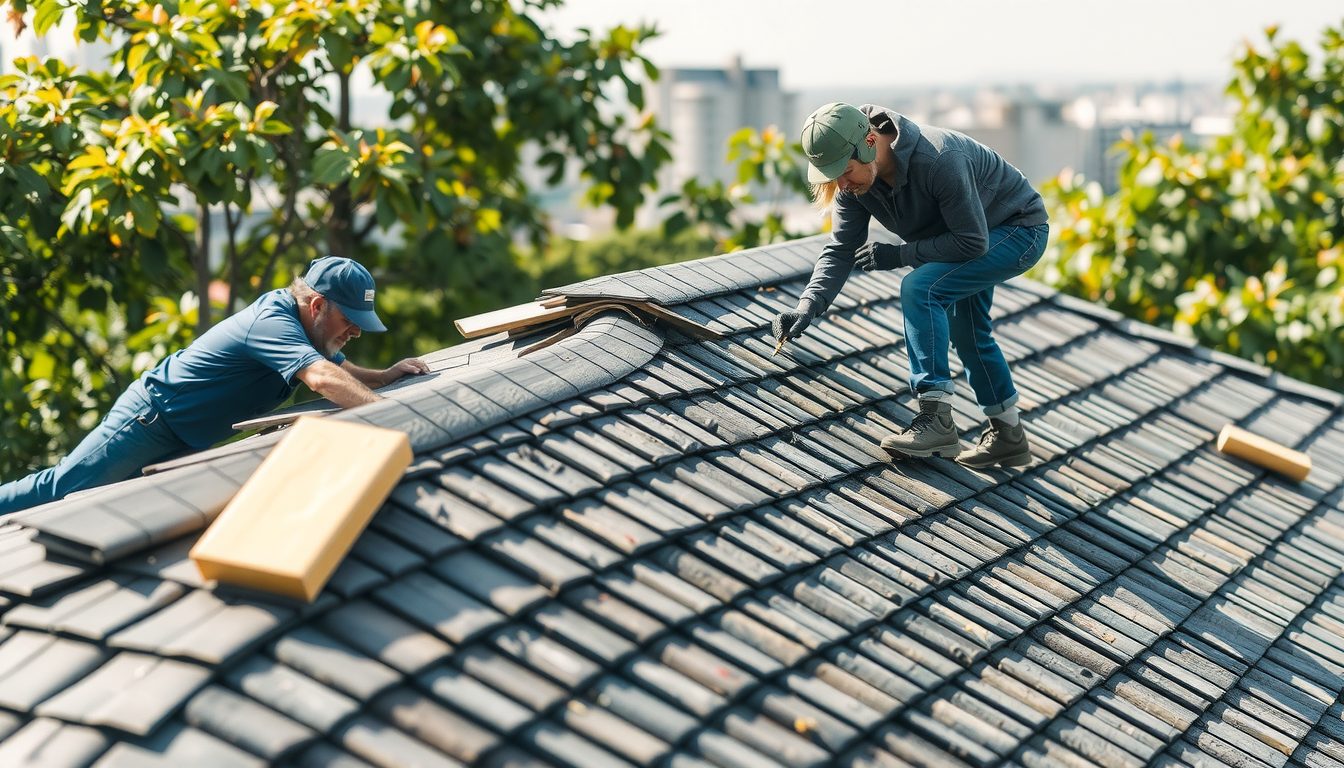 Roofer working on a shingle roof
